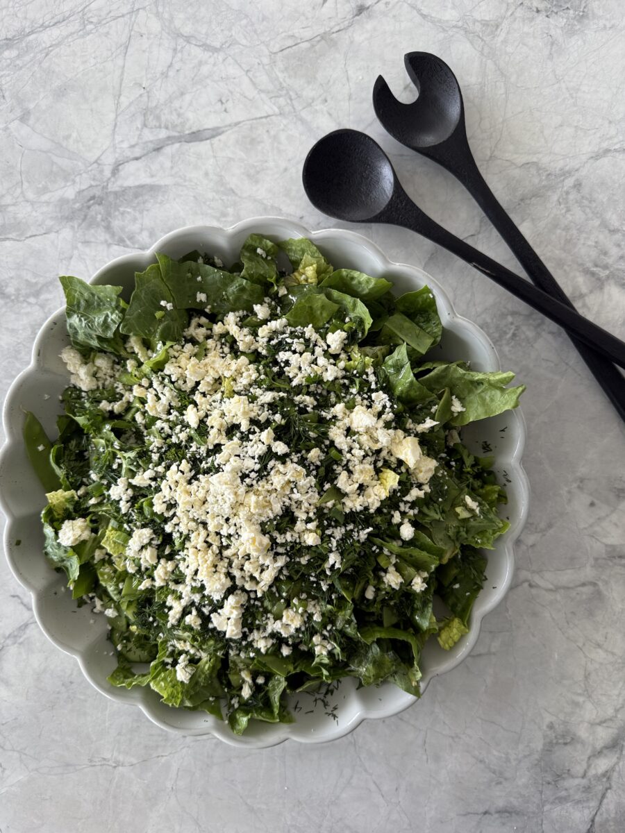 Green Greek Salad With Feta And Easy Honey Lemon Vinaigrette Dressing