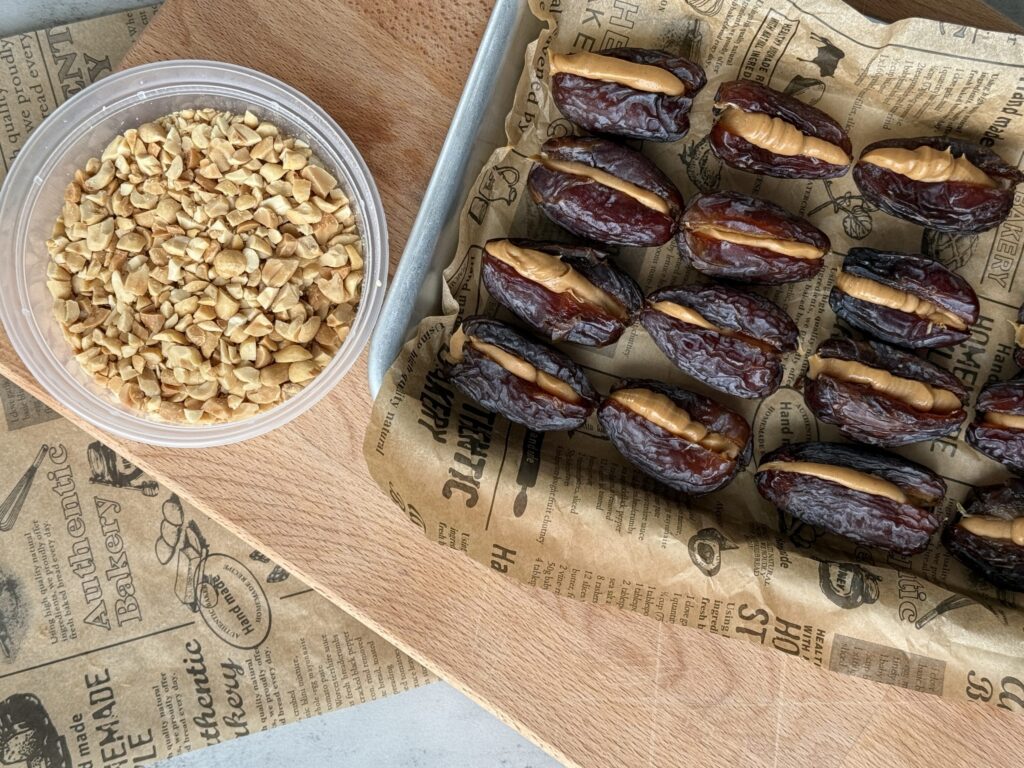 recipes with dates: peanut butter stuffed dates and peanuts