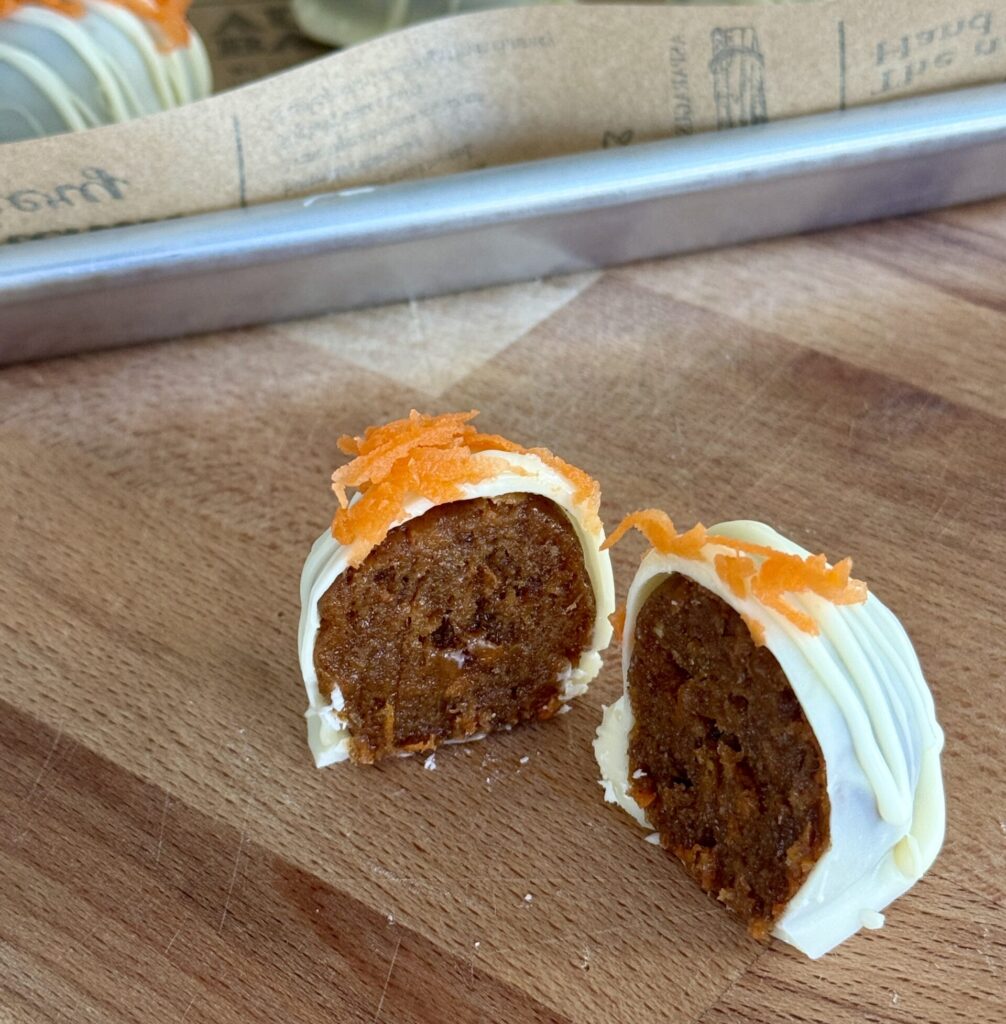 Chewy Carrot Cake Protein Balls Coated in White Chocolate (GF and Refined Sugar Free!)