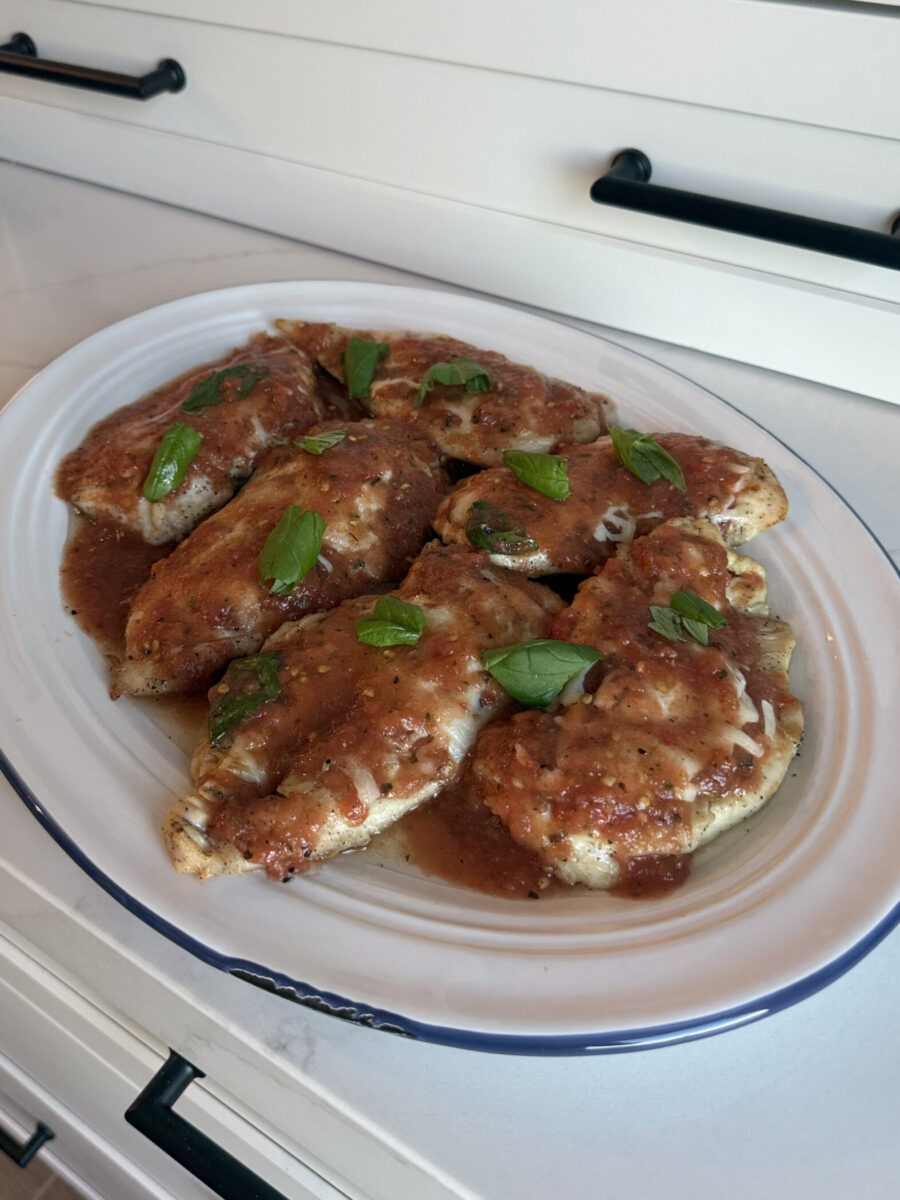 healthier chicken parmesan with grate heirloom tomato sauce